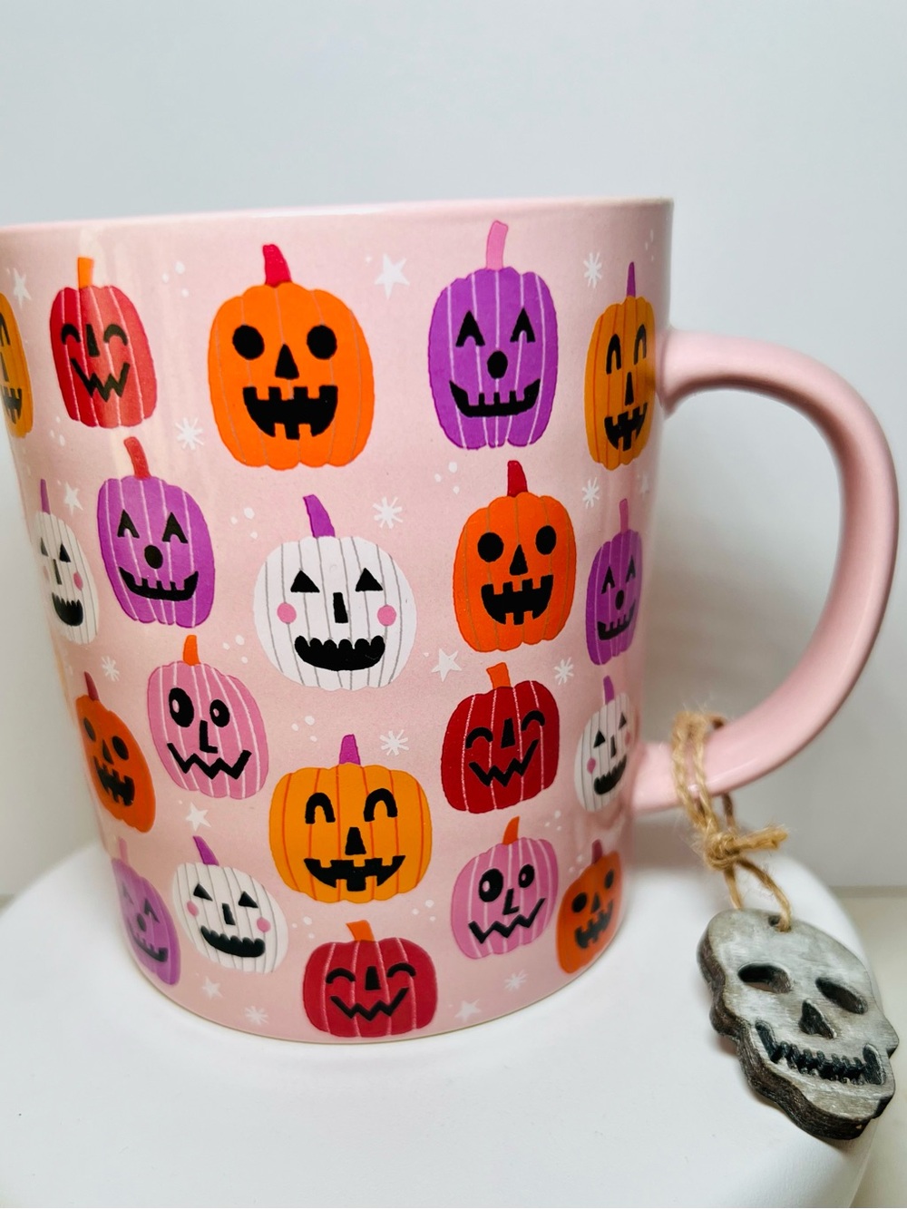 Halloween Pink Orange Purple Pumpkins Ceramic Mug Jack o Lanterns